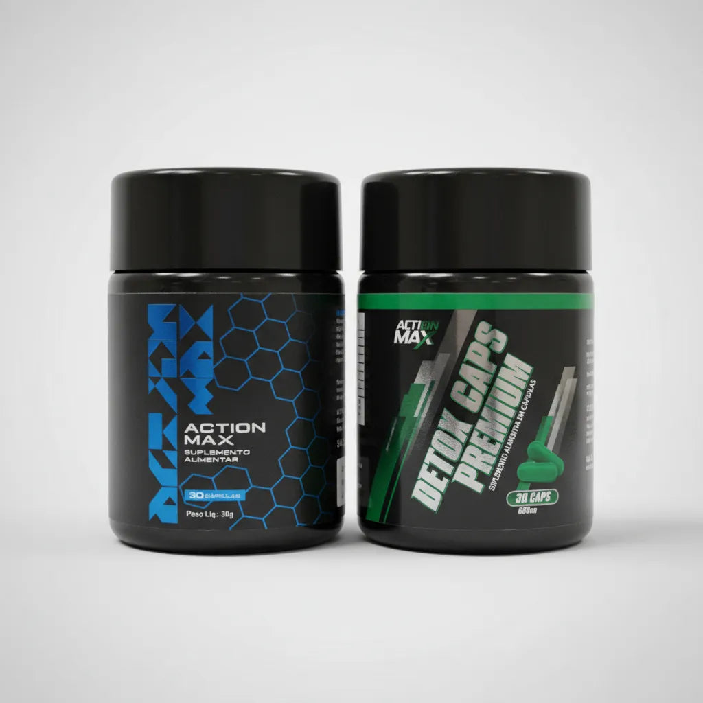 Combo Action Max Azul + Detox Caps Premium Sem Sabor